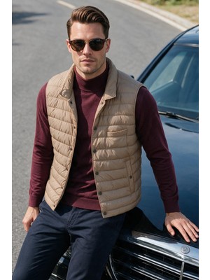 RizzUP Erkek Slim Fit Su ve Rüzgar Geçirmez Taba Şişme Yelek – Dik Yaka Çıtçıtlı 2701708