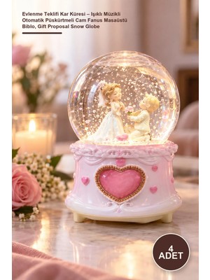 Yenilig 4 Adet Evlenme Teklifi Kar Küresi – Işıklı Müzikli Otomatik Püskürtmeli Cam Fanus Masaüstü Biblo, Gift Proposal Snow Globe