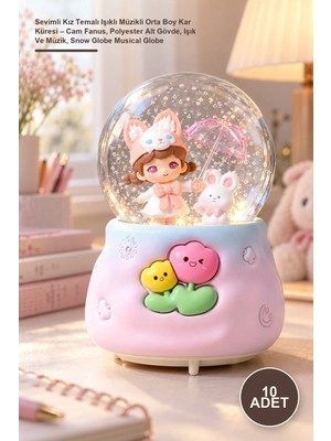 Yenilig 10 Adet Sevimli Kız Temalı Işıklı Müzikli Orta Boy Kar Küresi – Cam Fanus, Polyester Alt Gövde, Işık ve Müzik, Snow Globe Musical Globe
