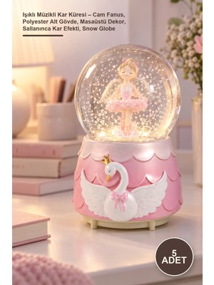 Yenilig 5 Adet Işıklı Müzikli Kar Küresi – Cam Fanus, Polyester Alt Gövde, Masaüstü Dekor, Sallanınca Kar Efekti, Snow Globe