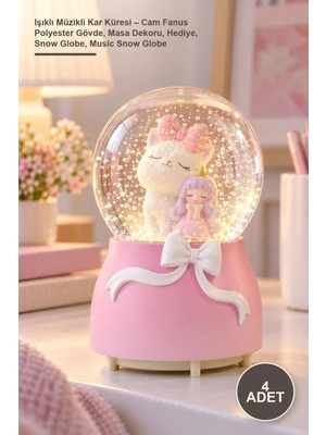 Yenilig 4 Adet Işıklı Müzikli Kar Küresi – Cam Fanus Polyester Gövde, Masa Dekoru, Hediye, Snow Globe, Music Snow Globe