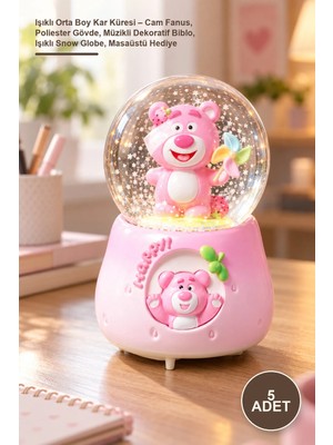 Yenilig 5 Adet Işıklı Orta Boy Kar Küresi – Cam Fanus, Poliester Gövde, Müzikli Dekoratif Biblo, Işıklı Snow Globe, Masaüstü Hediye