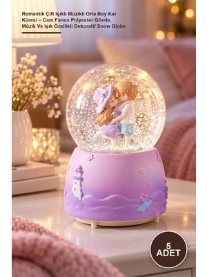 Yenilig 5 Adet Romantik Çift Işıklı Müzikli Orta Boy Kar Küresi – Cam Fanus Polyester Gövde, Müzik ve Işık Özellikli Dekoratif Snow Globe