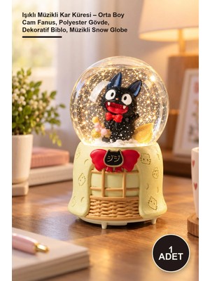 Yenilig 1 Adet Işıklı Müzikli Kar Küresi – Orta Boy Cam Fanus, Polyester Gövde, Dekoratif Biblo, Müzikli Snow Globe