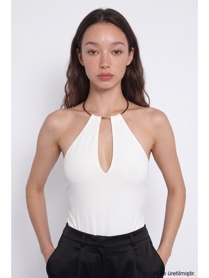 Quzu Gold Halka Aksesuarlı Bodysuit Ekru