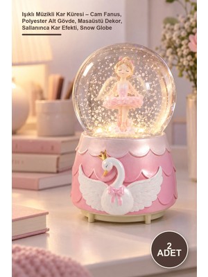 Yenilig 2 Adet Işıklı Müzikli Kar Küresi – Cam Fanus, Polyester Alt Gövde, Masaüstü Dekor, Sallanınca Kar Efekti, Snow Globe