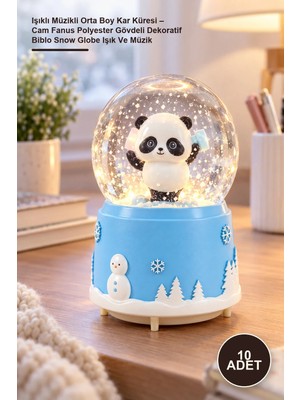 Yenilig 10 Adet Işıklı Müzikli Orta Boy Kar Küresi – Cam Fanus Polyester Gövdeli Dekoratif Biblo Snow Globe Işık ve Müzik