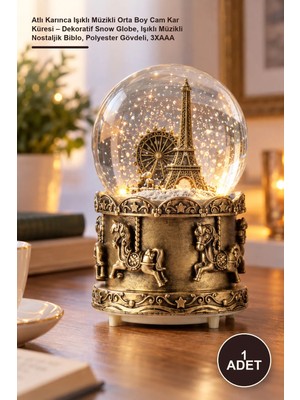 Yenilig 1 Adet Atlı Karınca Işıklı Müzikli Orta Boy Cam Kar Küresi – Dekoratif Snow Globe, Işıklı Müzikli Nostaljik Biblo, Polyester Gövdeli, 3xaaa