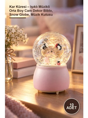 Yenilig 10 Adet Kar Küresi – Işıklı Müzikli Orta Boy Cam Dekor Biblo, Snow Globe, Müzik Kutusu