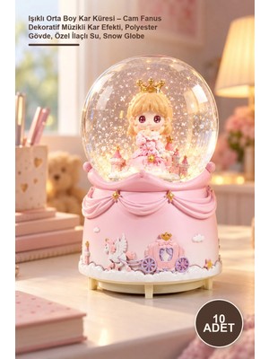 Yenilig 10 Adet Işıklı Orta Boy Kar Küresi – Cam Fanus Dekoratif Müzikli Kar Efekti, Polyester Gövde, Özel Ilaçlı Su, Snow Globe