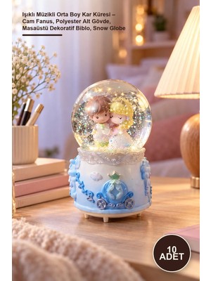 Yenilig 10 Adet Işıklı Müzikli Orta Boy Kar Küresi – Cam Fanus, Polyester Alt Gövde, Masaüstü Dekoratif Biblo, Snow Globe