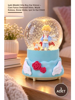 Yenilig 3 Adet Işıklı Müzikli Orta Boy Kar Küresi – Cam Fanus Dekoratif Biblo, Müzik Kutusu, Snow Globe, Işık ve Kar Efekti