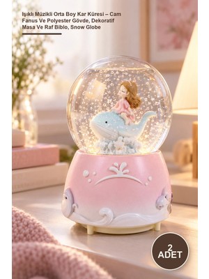 Yenilig 2 Adet Işıklı Müzikli Orta Boy Kar Küresi – Cam Fanus ve Polyester Gövde, Dekoratif Masa ve Raf Biblo, Snow Globe