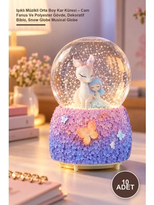 Yenilig 10 Adet Işıklı Müzikli Orta Boy Kar Küresi – Cam Fanus ve Polyester Gövde, Dekoratif Biblo, Snow Globe Musical Globe