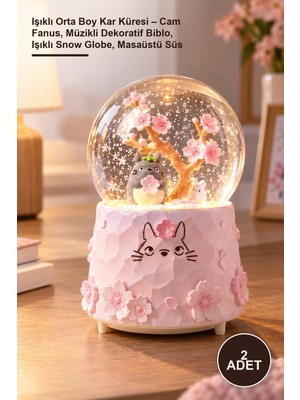 Yenilig 2 Adet Işıklı Orta Boy Kar Küresi – Cam Fanus, Müzikli Dekoratif Biblo, Işıklı Snow Globe, Masaüstü Süs