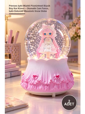 Yenilig 2 Adet Prenses Işıklı Müzikli Püskürtmeli Büyük Boy Kar Küresi – Otomatik Cam Fanus, Işıklı Dekoratif Masaüstü Snow Globe