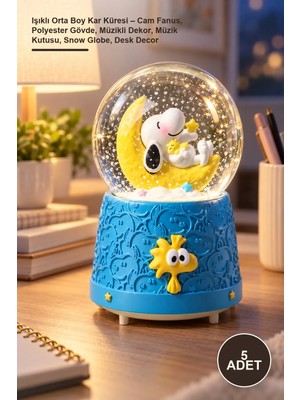 Yenilig 5 Adet Işıklı Orta Boy Kar Küresi – Cam Fanus, Polyester Gövde, Müzikli Dekor, Müzik Kutusu, Snow Globe, Desk Decor