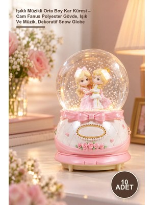 Yenilig 10 Adet Işıklı Müzikli Orta Boy Kar Küresi – Cam Fanus Polyester Gövde, Işık ve Müzik, Dekoratif Snow Globe