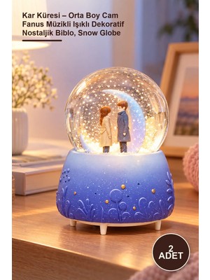 Yenilig 2 Adet Kar Küresi – Orta Boy Cam Fanus Müzikli Işıklı Dekoratif Nostaljik Biblo, Snow Globe