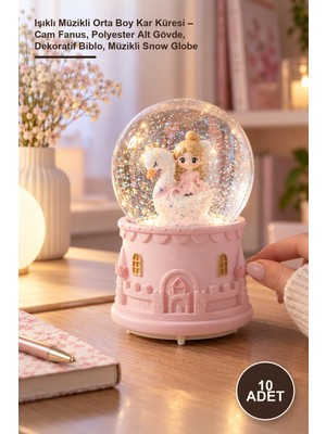 Yenilig 10 Adet Işıklı Müzikli Orta Boy Kar Küresi – Cam Fanus, Polyester Alt Gövde, Dekoratif Biblo, Müzikli Snow Globe