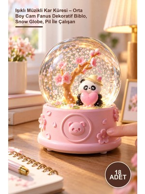 Yenilig 18 Adet Işıklı Müzikli Kar Küresi – Orta Boy Cam Fanus Dekoratif Biblo, Snow Globe, Pil Ile Çalışan