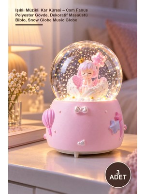 Yenilig 3 Adet Işıklı Müzikli Kar Küresi – Cam Fanus Polyester Gövde, Dekoratif Masaüstü Biblo, Snow Globe Music Globe