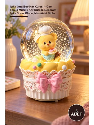 Yenilig 5 Adet Işıklı Orta Boy Kar Küresi – Cam Fanus Müzikli Kar Küresi, Dekoratif Işıklı Snow Globe, Masaüstü Biblo