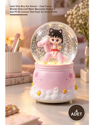 Yenilig 4 Adet Işıklı Orta Boy Kar Küresi – Cam Fanus Müzikli Dekoratif Biblo Masaüstü Hediye 3 Aaa Pil Ile Çalışan Özel Ilaçlı Su Snow Globe