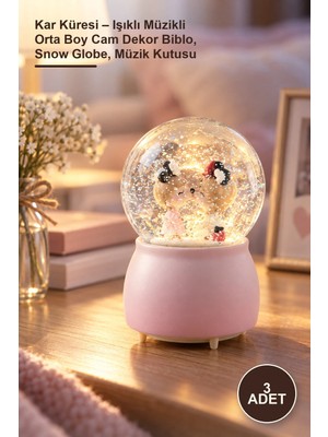 Yenilig 3 Adet Kar Küresi – Işıklı Müzikli Orta Boy Cam Dekor Biblo, Snow Globe, Müzik Kutusu