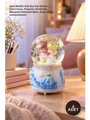 Yenilig 4 Adet Işıklı Müzikli Orta Boy Kar Küresi – Cam Fanus, Polyester Alt Gövde, Masaüstü Dekoratif Biblo, Snow Globe
