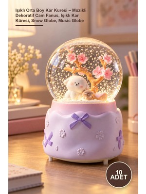 Yenilig 10 Adet Işıklı Orta Boy Kar Küresi – Müzikli Dekoratif Cam Fanus, Işıklı Kar Küresi, Snow Globe, Music Globe