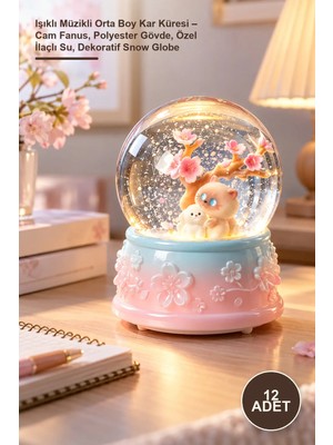 Yenilig 12 Adet Işıklı Müzikli Orta Boy Kar Küresi – Cam Fanus, Polyester Gövde, Özel Ilaçlı Su, Dekoratif Snow Globe