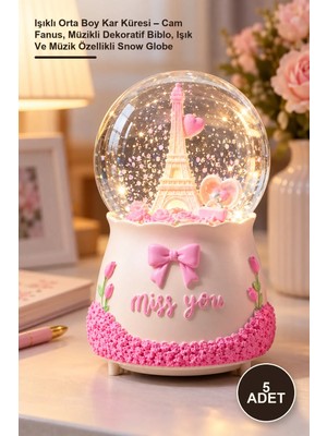 Yenilig 5 Adet Işıklı Orta Boy Kar Küresi – Cam Fanus, Müzikli Dekoratif Biblo, Işık ve Müzik Özellikli Snow Globe