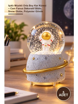 Yenilig 5 Adet Işıklı Müzikli Orta Boy Kar Küresi – Cam Fanus Dekoratif Biblo, Snow Globe, Polyester Gövde
