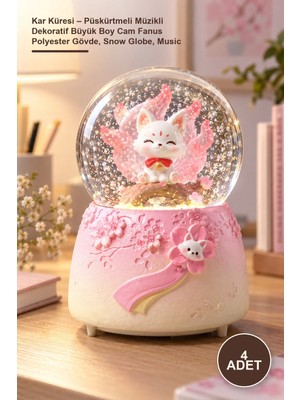 Yenilig 4 Adet Kar Küresi – Püskürtmeli Müzikli Dekoratif Büyük Boy Cam Fanus Polyester Gövde, Snow Globe, Music