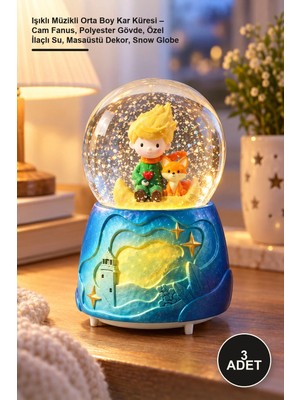 Yenilig 3 Adet Işıklı Müzikli Orta Boy Kar Küresi – Cam Fanus, Polyester Gövde, Özel Ilaçlı Su, Masaüstü Dekor, Snow Globe