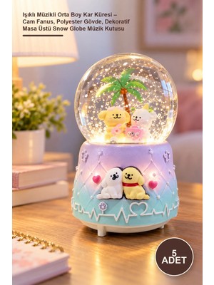 Yenilig 5 Adet Işıklı Müzikli Orta Boy Kar Küresi – Cam Fanus, Polyester Gövde, Dekoratif Masa Üstü Snow Globe Müzik Kutusu