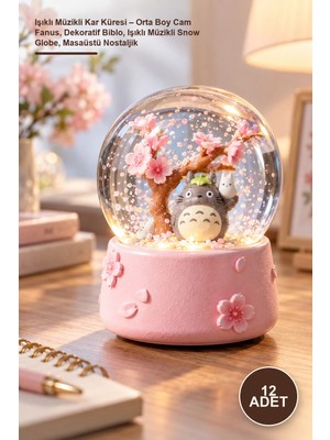 Yenilig 12 Adet Işıklı Müzikli Kar Küresi – Orta Boy Cam Fanus, Dekoratif Biblo, Işıklı Müzikli Snow Globe, Masaüstü Nostaljik