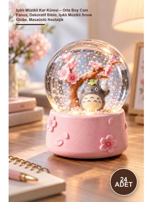 Yenilig 24 Adet Işıklı Müzikli Kar Küresi – Orta Boy Cam Fanus, Dekoratif Biblo, Işıklı Müzikli Snow Globe, Masaüstü Nostaljik