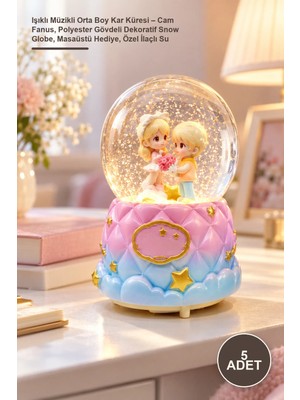 Yenilig 5 Adet Işıklı Müzikli Orta Boy Kar Küresi – Cam Fanus, Polyester Gövdeli Dekoratif Snow Globe, Masaüstü Hediye, Özel Ilaçlı Su