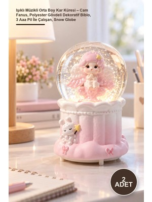 Yenilig 2 Adet Işıklı Müzikli Orta Boy Kar Küresi – Cam Fanus, Polyester Gövdeli Dekoratif Biblo, 3 Aaa Pil Ile Çalışan, Snow Globe