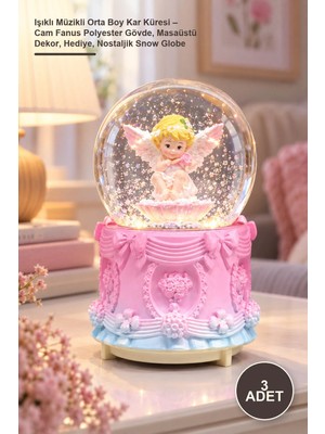 Yenilig 3 Adet Işıklı Müzikli Orta Boy Kar Küresi – Cam Fanus Polyester Gövde, Masaüstü Dekor, Hediye, Nostaljik Snow Globe