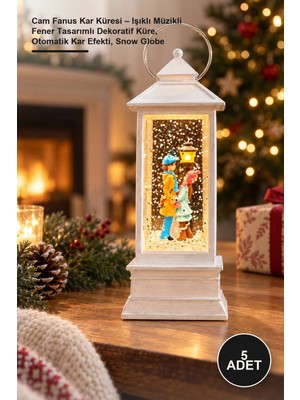 Yenilig 5 Adet Cam Fanus Kar Küresi – Işıklı Müzikli Fener Tasarımlı Dekoratif Küre, Otomatik Kar Efekti, Snow Globe