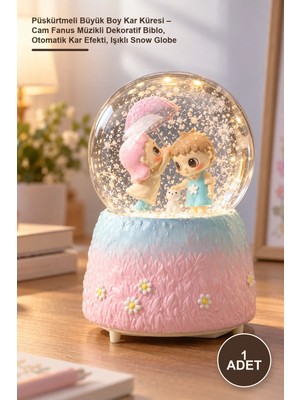 Yenilig 1 Adet Püskürtmeli Büyük Boy Kar Küresi – Cam Fanus Müzikli Dekoratif Biblo, Otomatik Kar Efekti, Işıklı Snow Globe