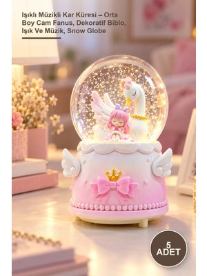 Yenilig 5 Adet Işıklı Müzikli Kar Küresi – Orta Boy Cam Fanus, Dekoratif Biblo, Işık ve Müzik, Snow Globe