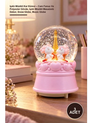 Yenilig 3 Adet Işıklı Müzikli Kar Küresi – Cam Fanus ve Polyester Gövde, Işıklı Müzikli Masaüstü Dekor, Snow Globe, Music Globe