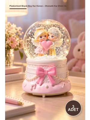 Yenilig 3 Adet Püskürtmeli Büyük Boy Kar Küresi – Otomatik Kar Efekti ve Müzikli Dekoratif Cam Fanus, Polyester Gövde, Işıklı Snow Globe Music Globe