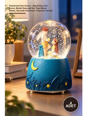 Yenilig 4 Adet Püskürtmeli Kar Küresi – Büyük Boy Cam Fanus, Müzikli Dekoratif Kar Topu (Snow Globe), Otomatik Püskürtme, Polyester Gövdeli