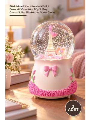 Yenilig 2 Adet Püskürtmeli Kar Küresi – Müzikli Dekoratif Cam Küre Büyük Boy Otomatik Kar Püskürtme Snow Globe