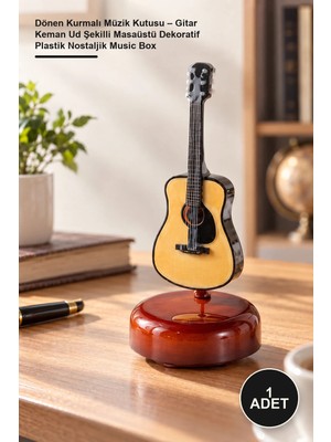 Yenilig 1 Adet Dönen Kurmalı Müzik Kutusu – Gitar Keman Ud Şekilli Masaüstü Dekoratif Plastik Nostaljik Music Box